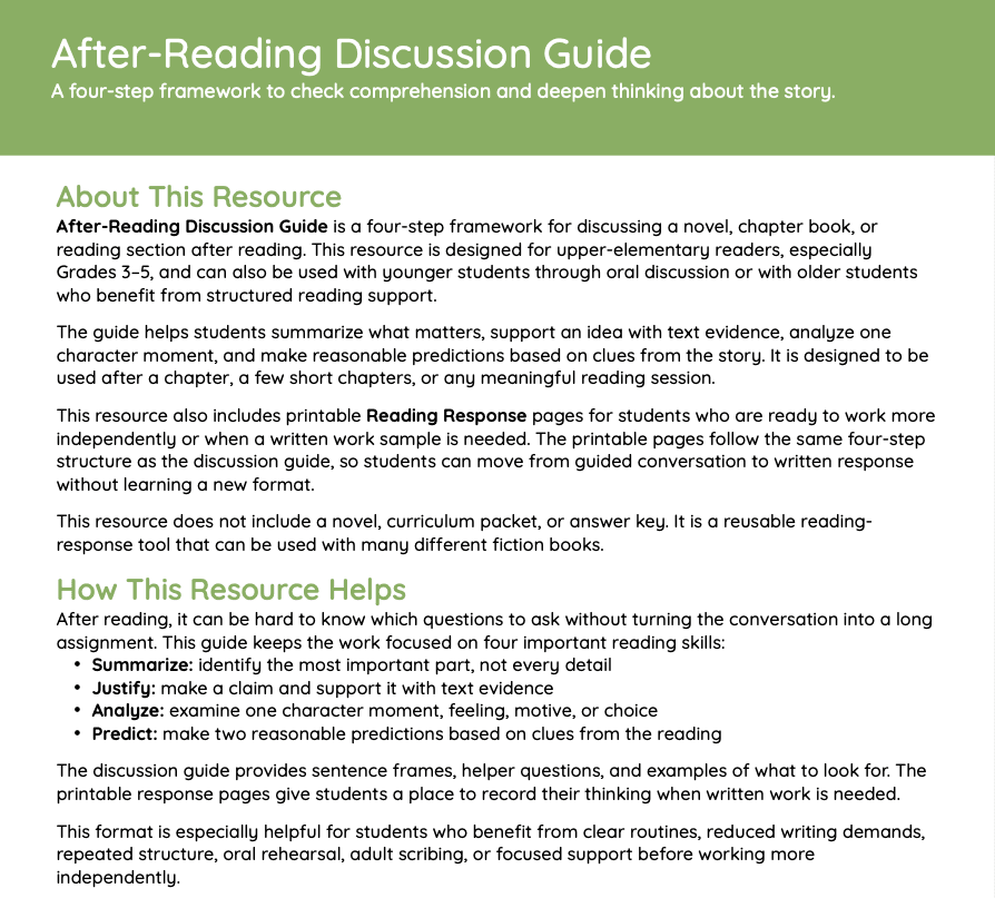 After-Reading Discussion Guide information page