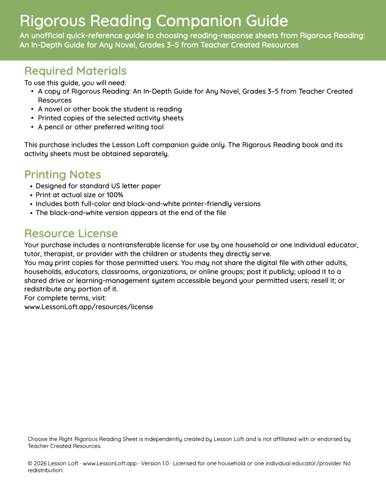 Rigorous Reading Companion Guide Instruction Page 2